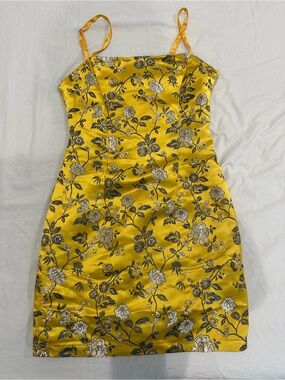 Yellow Floral Satin Slip Dress